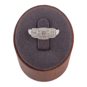 Sterling Silver 925 Halo Bezel Diamond Ring Size 6.75